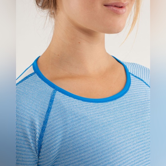 Lululemon Runder Under Long Sleeve Mini Check Pique Beaming Blue Polar size 10? - Picture 6 of 13